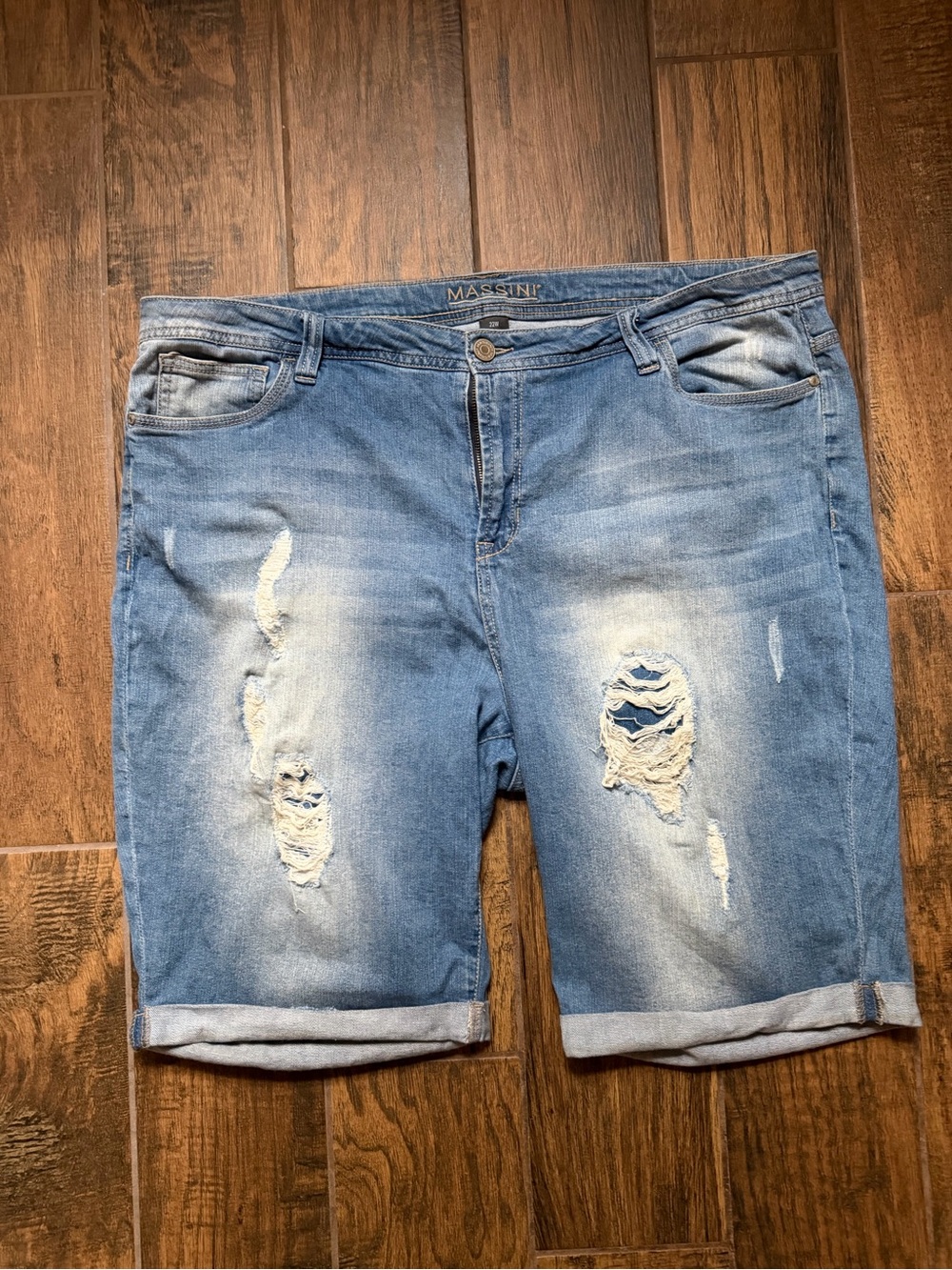 Massini Light Blue Distressed Denim Jean Shorts